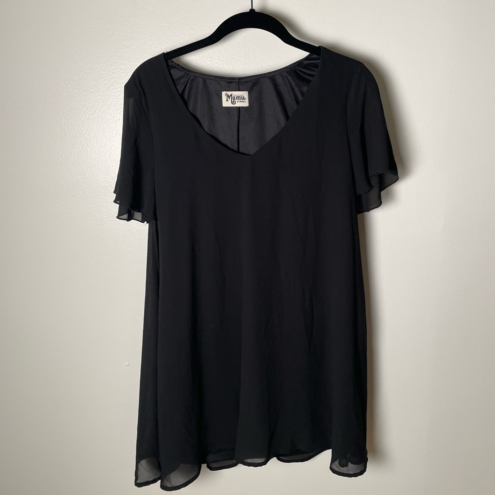 Show me your Mumu. Black chiffon mini dress. Short sleeve. Size xsmall